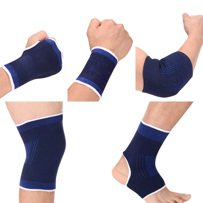 10 PCS Kids Wrist Ankle Brace Knee Elbow Pad Hand Half Palm Protection Gloves Compression Knitted Arthritis Tendonitis Pain Relief Sock Protective Gear Set for Cycling Exercise Gym Football Blue - NewNest Australia