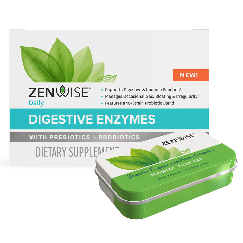 Zenwise Health Digestive Enzymes, Plus Prebiotics & Probiotics Supplement, Travel Size, Daily Digestion + Immune Support, for Occasional Gas, Gut Bloating & Irregularity (30 Count Tin) 30 Count Tin - NewNest Australia