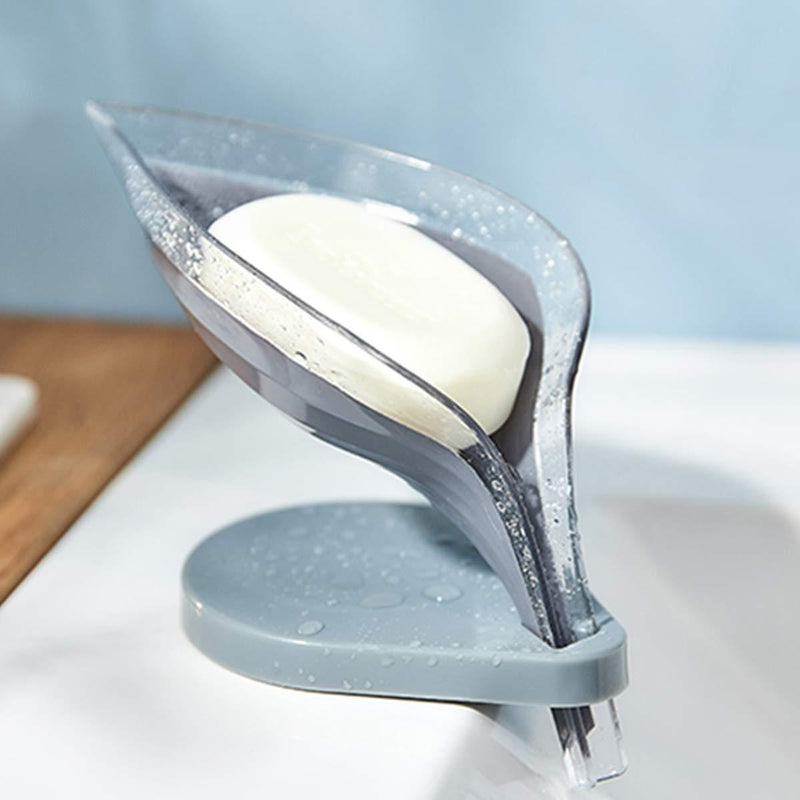 Bar Soap Holder Leaf Shape - Self Draining Soap Dish for Bar Soap, Decorative Plastic Soap Tray, Soap Box with Suction Cup for Shower Bathroom Kitchen Sink(Not Punched) Gray - NewNest Australia