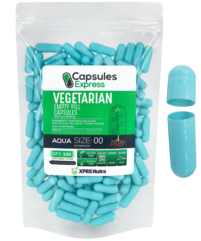 XPRS Nutra Size 00 Empty Capsules - 100 Count Empty Vegan Capsules - Capsules Express Vegetarian Empty Pill Capsules- DIY Vegetable Capsule Filling- Veggie Pill Capsules Empty Caps (Aqua) 100 Count (Pack of 1) Aqua - NewNest Australia