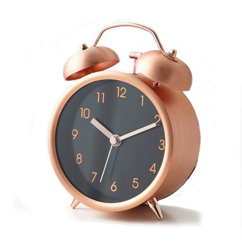 NewNest Australia - Alarm Clock for Bedroom,Not-Ticking Silent Table Alarm Clock with Matt Metal Fram,4 inch Twin Bell Small Clock Battery Operated for Kids (Rose Gold) Rose Gold 