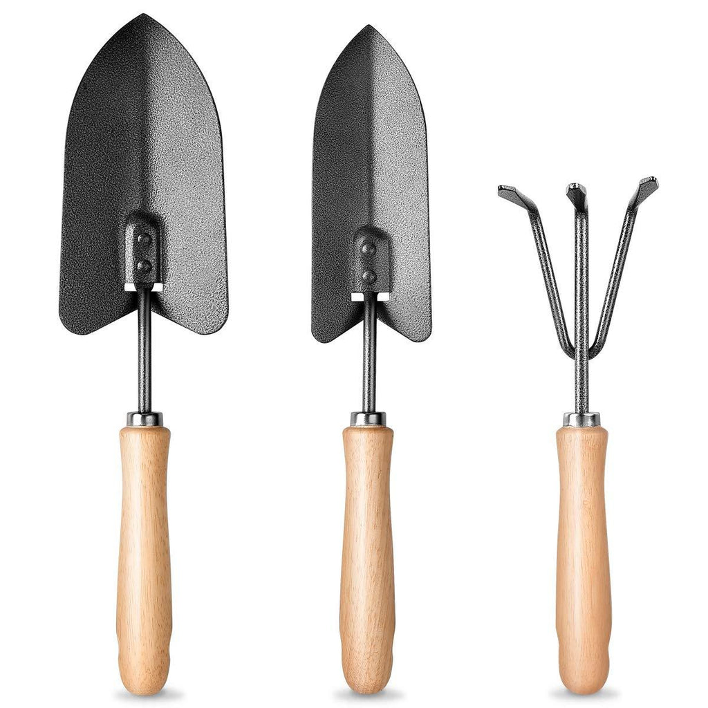 MOSFiATA Garden Tools Set, 3 Pcs Garden Tools Kit, High Carbon Steel Heavy Duty Gardening Tools Kit Includes Hand Trowel, Transplant Trowel and Cultivator Hand Rake All with Ergonomic Handle - NewNest Australia