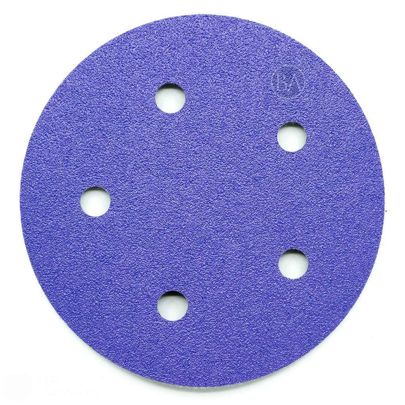 Benchmark Abrasives 5" Ceramic 5 Hole Film Backed Hook & Loop Discs - 50 Pack (80 Grit) 80 Grit - NewNest Australia