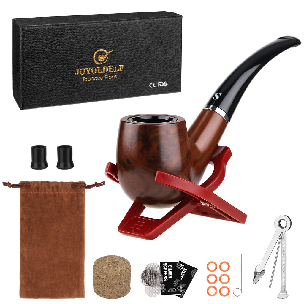 Joyoldelf Tobacco Smoking Pipe with Foldable Pipe Stand Holder, Pipe Screens, Pipe Bits and Pipe Cleaning Tool with Gift Box (medium) 17 Piece Set - NewNest Australia