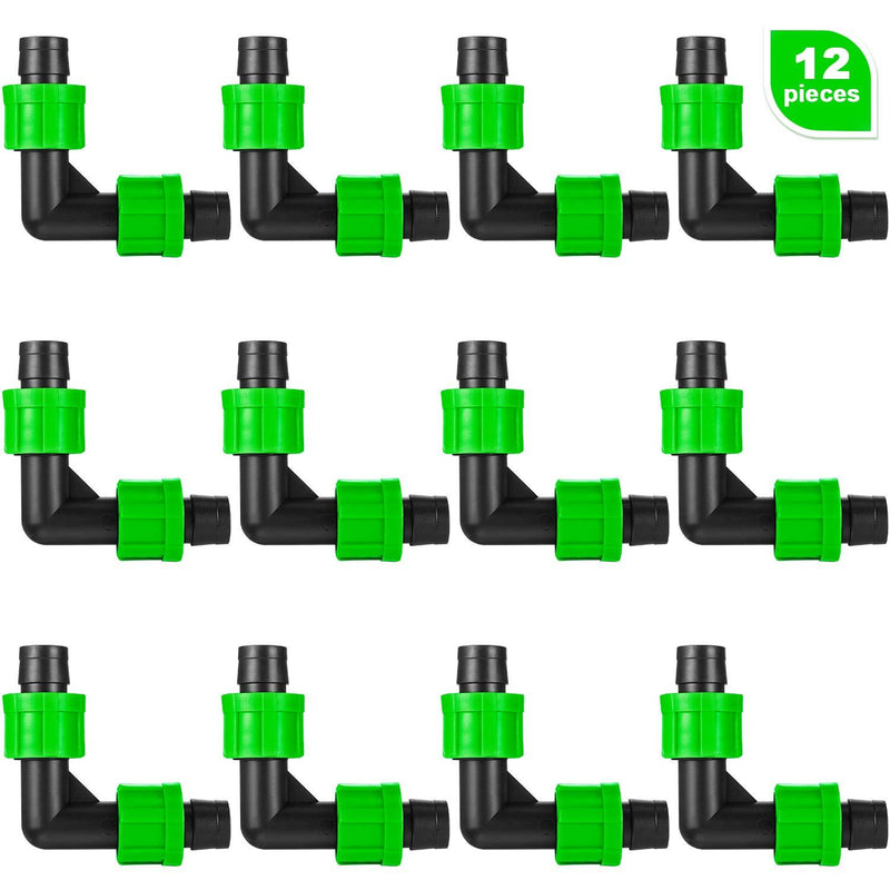 12 Pieces Drip Irrigation Elbow 1/2 Inch Universal Elbow Fitting Hose Elbow Connector, Compatible with 16-17mm Drip Tape Tubing Sprinkler Systems (Green) Green - NewNest Australia