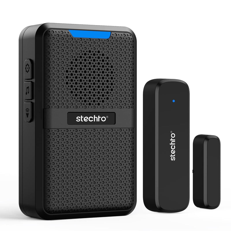 Wireless Door Chime,600Ft Range 5 Adjustable Volume 1 Magnetic Door open Contact Sensor with 62 Chimes Mute Mode Door Bell Plugin Receiver for Home/Office/Store STECHRO (Black) Black - NewNest Australia