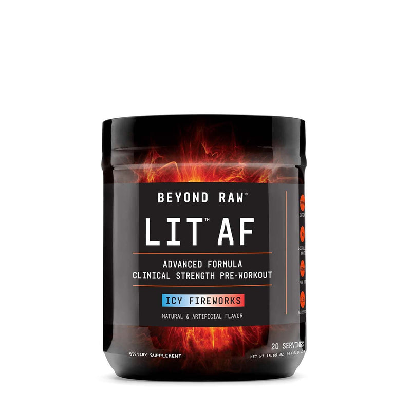Beyond Raw LIT AF | Advanced Formula Clinical Strength Pre-Workout Powder | Contains Caffeine, L-Citruline, and Nitrosigine | ICY Fireworks | 20 Servings - NewNest Australia