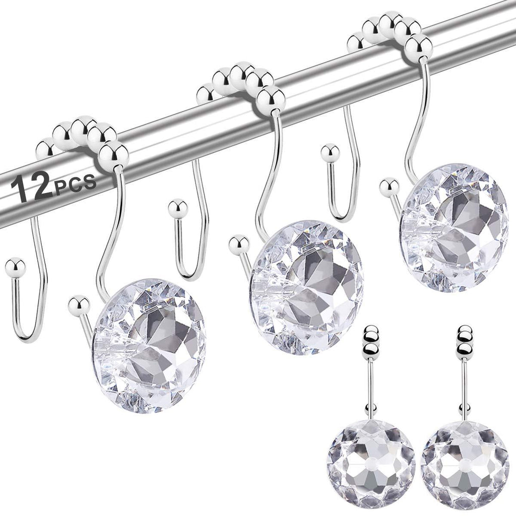 Yapicoco 12PCS Shower Curtain Hooks Rings for Bathroom, Double Hooks Glide Anti Rust Crystal Rhinestones Hooks Rods Curtains and Liner (Crystal White) Crystal White - NewNest Australia