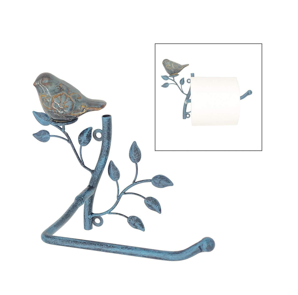 Owlgift Wall Mounted Metal Toilet Tissue Holder w/Ceramic Bird, Roll Organizer for Bathroom - Turquoise One Size - NewNest Australia