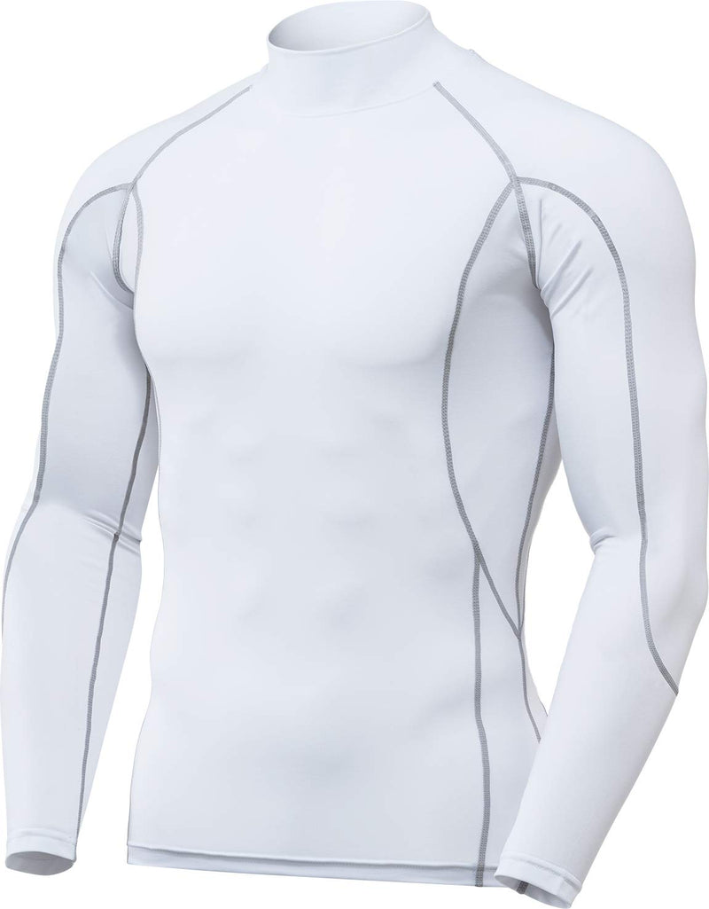 TSLA 1 or 3 Pack Men's UPF 50+ Mock Long Sleeve Compression Shirts, Athletic Workout Shirt, Water Sports Rash Guard Active Mock Neck White Large - NewNest Australia