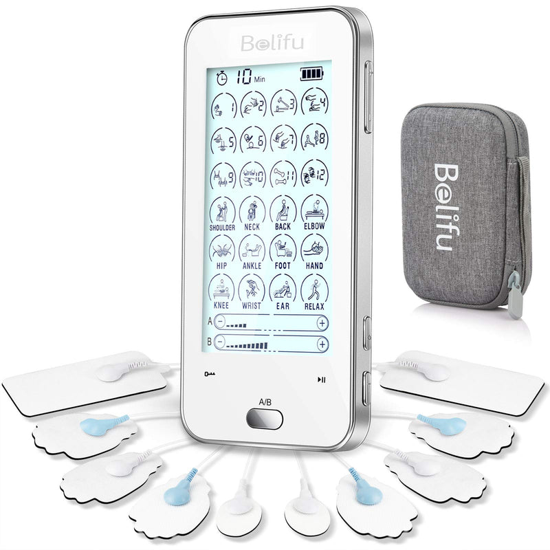 Belifu Dual Channel Tens Unit Electro Muscle Stimulator, Fully Isolated with Independent 24 Modes, Rechargeable Pulse Massager with Electrodes Pads for Neck Back Arms Chronic Pain Relief Body Building - NewNest Australia