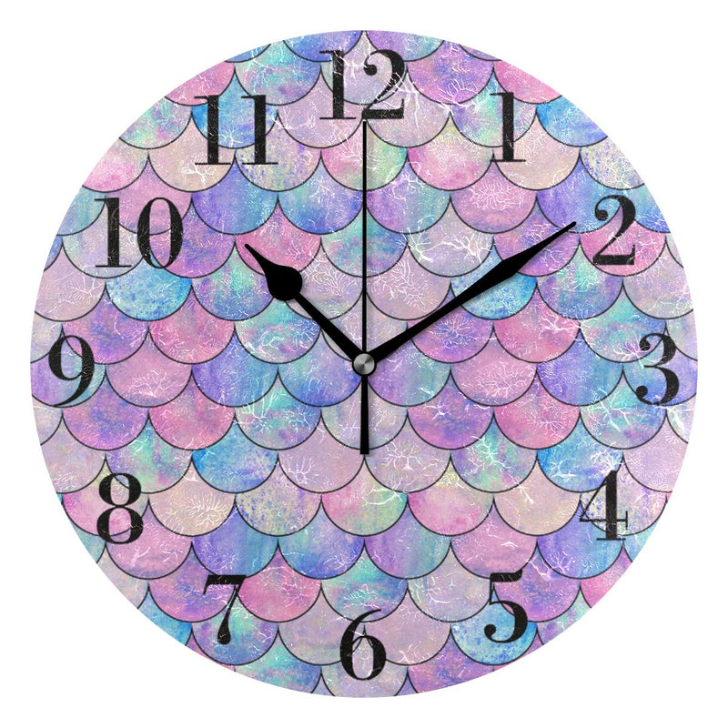 NewNest Australia - susiyo Mermaid Fish Scale Wall Clock 9.8 Inch Silent Round Wall Clock Battery Operated Non Ticking Creative Decorative Clock for Kids Living Room Bedroom Office Kitchen Home Decor 