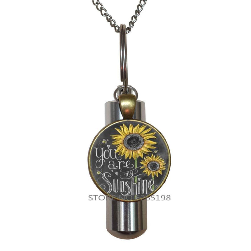 NewNest Australia - You are My Sunshine URN Cremation URN Necklace,Sunflower URN,Sunflower Jewelry,Minimalist Cremation URN Necklace,Dainty Cremation URN Necklace,N165 