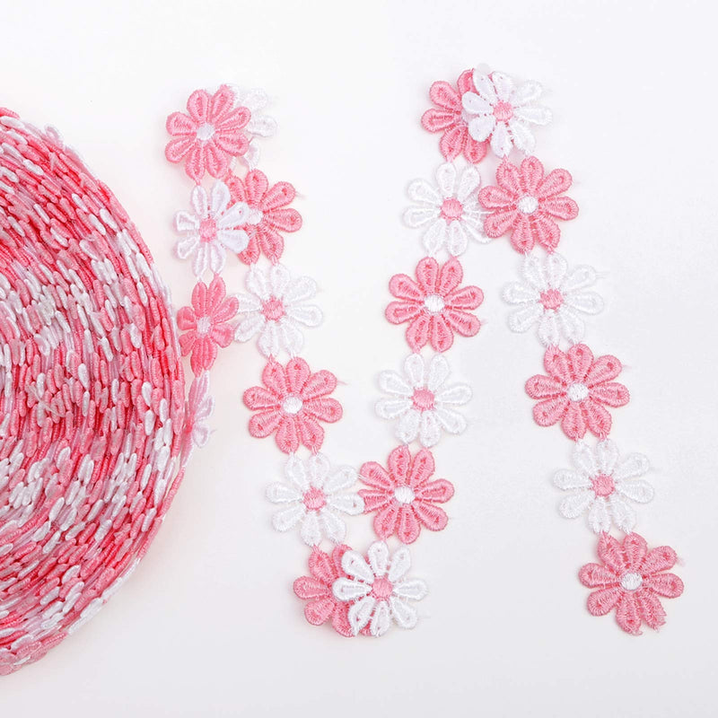 IDONGCAI Sunflower Fabric Pink Daisy Lace Trim-Embroidered Sun Flowers-Encajes para Manualidades Flowers Crafts Decoration 7 Yards/Lot - NewNest Australia