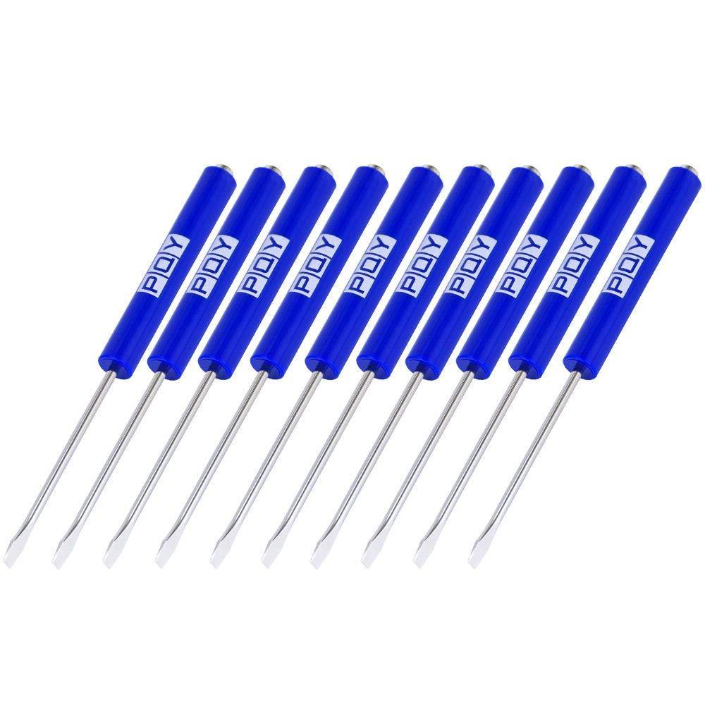 PQY 10pcs Mini Tops And Pocket Clips Pocket Screwdriver Strong Magnetic Slotted Screwdriver Blue blue slotted - NewNest Australia