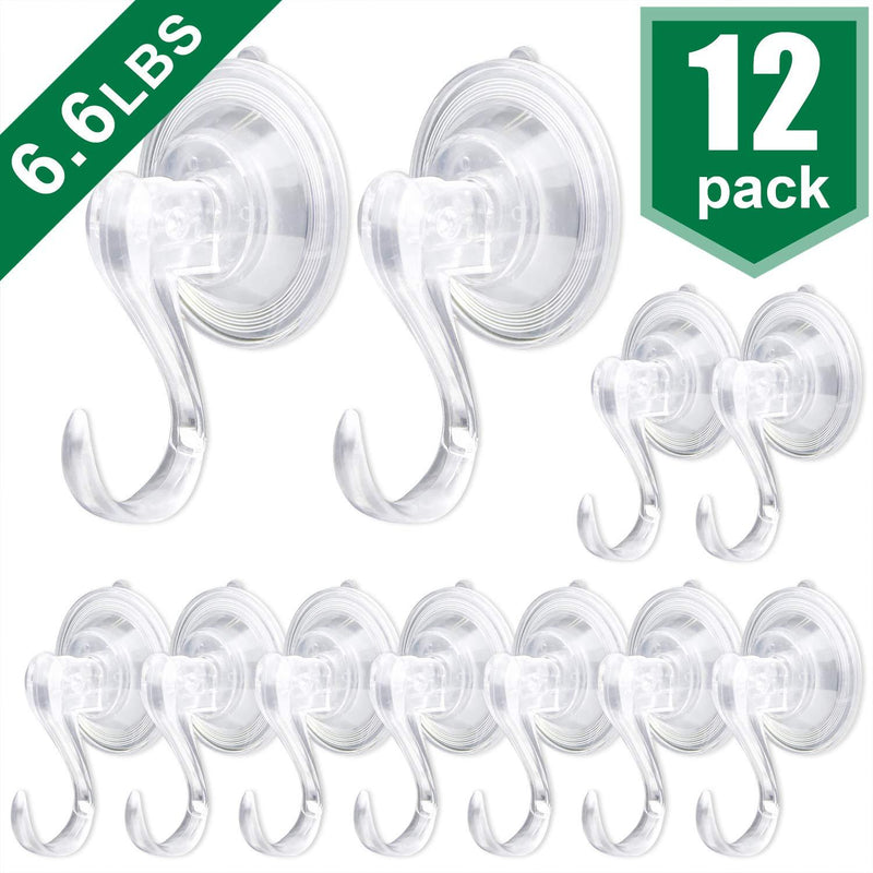NewNest Australia - AROIC Suction Cup Hook, Movable Heavy-Duty Vacuum Suction Cup, with a Maximum Load of 6.6 Pounds, Adsorbed in Windows, Kitchens and Bathrooms, Hanging Towels, Clothing, etc. - 12 Pieces. 