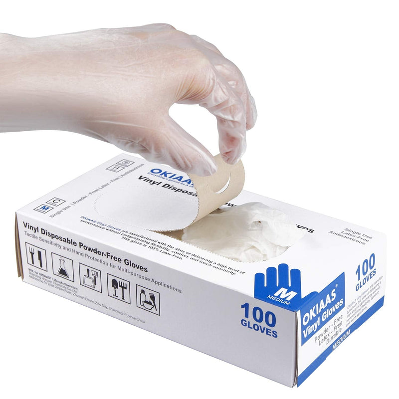 OKIAAS Disposable Gloves M| Latex-Free Clear Vinyl Gloves for Household, Food Handling, Lab Work and More| Medium,100 Counts/Box Medium (Pack of 100) Box of 100 - NewNest Australia