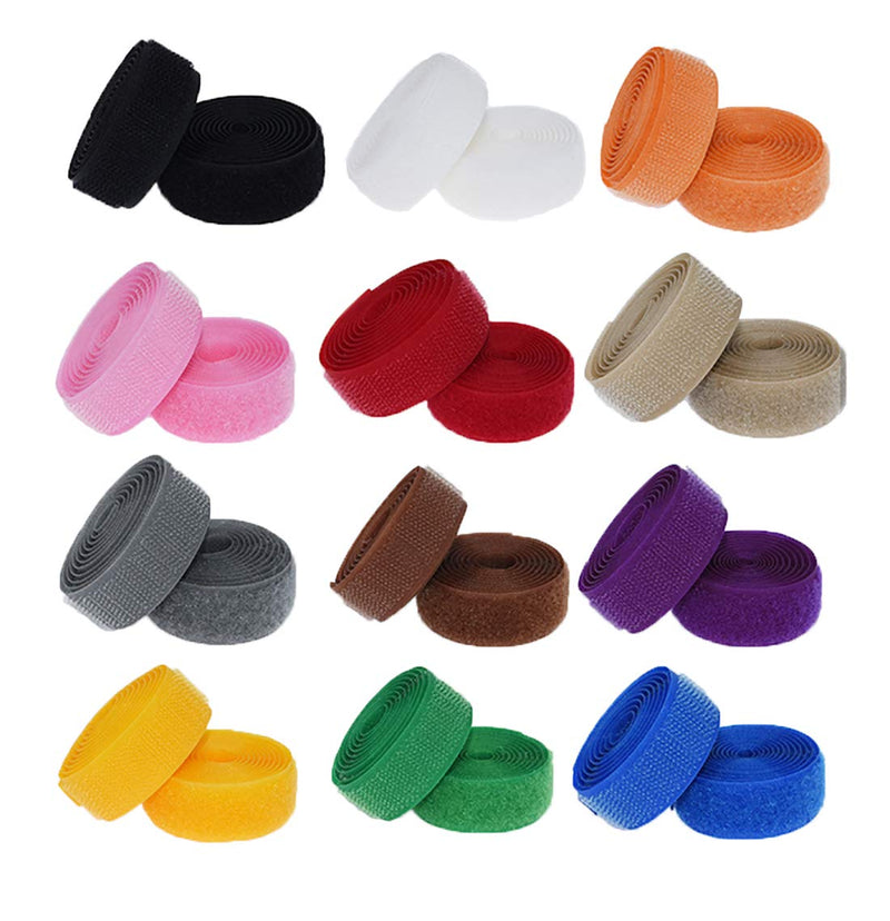 Filan 12 Colors 24 Yards Sew On Hook and Loop Tape Fastening Nylon Fabric Tape with Non-Adhesive for DIY Craft Interlocking Tape Sewing Fasteners (3/4'' Wide, 1 Yard Hook + 1 Yard Loop) for Each Color - NewNest Australia