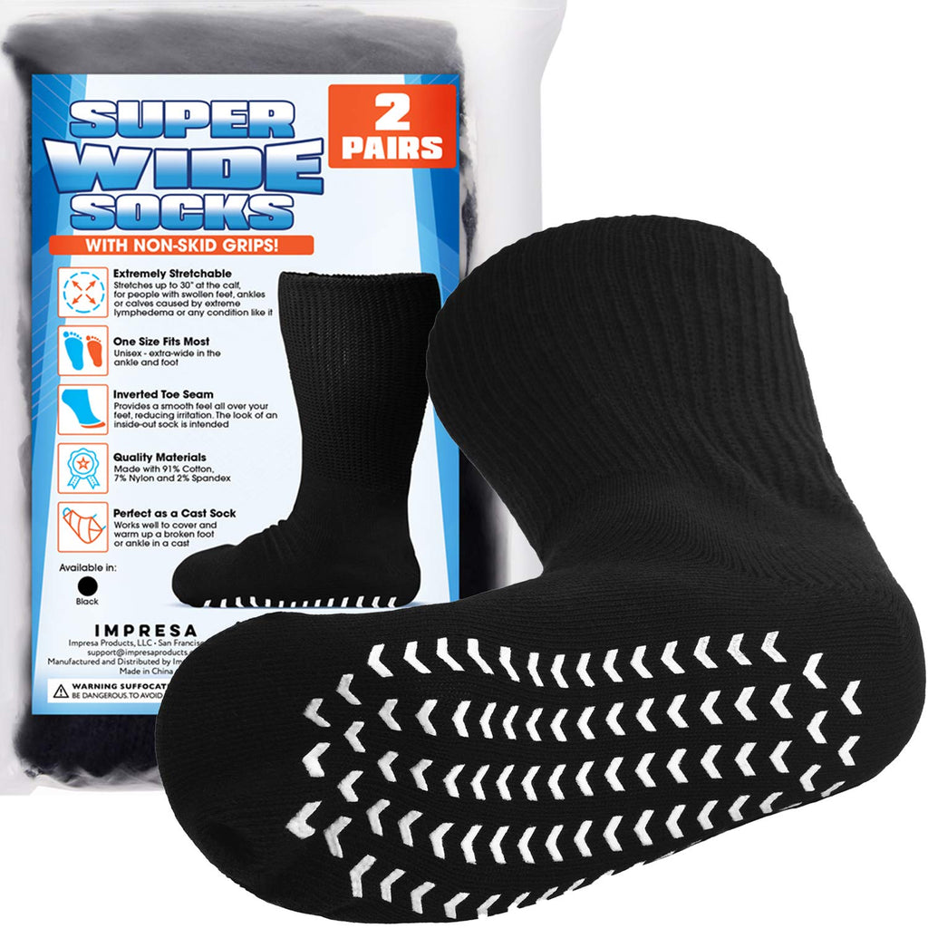 2 Pairs of Super Wide Socks With Non-Skid Grips for Lymphedema - Bariatric Sock - Oversized anti-slip Sock Stretches up to 30'' Over Calf for Swollen Feet and Mens and Womens Legs - One Size Unisex - NewNest Australia