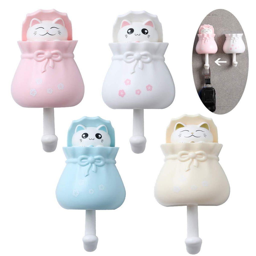 NewNest Australia - 4 Pcs Cute Cat Hooks, Creative Adhesive Coat Hook, Heavy Duty Decorative Wall Hooks for Key, Towel, Backpacks, Hat 