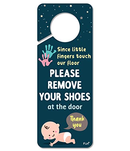 Fun-Plus Please Take Your Shoes Off - Remove Your Shoes Sign - Plastic Door Knob Hanger Sign - Since Little Fingers Touch Our Floor - NewNest Australia