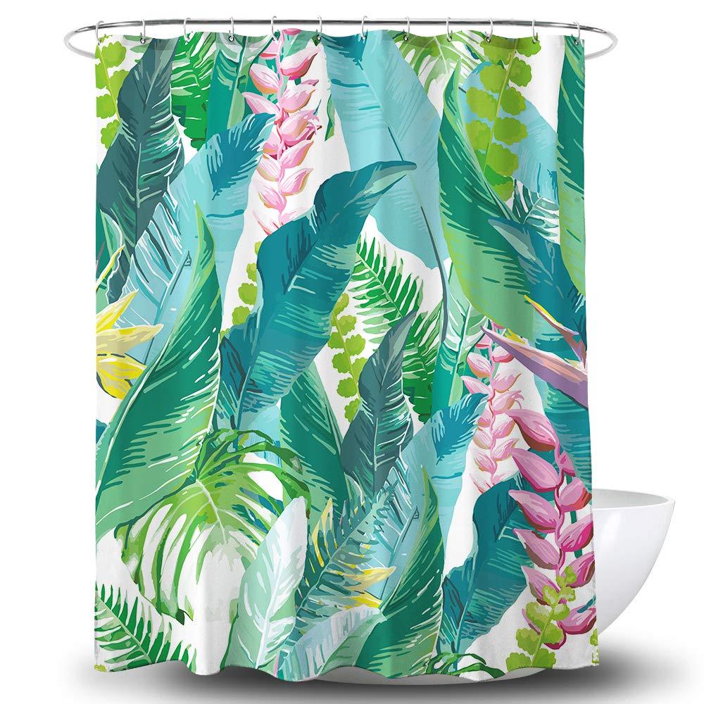 Get Orange Leaves Shower Curtain,Watercolor Floral Tropical Exotic Flowers Jungle Leaves Banana Leaf Flora Polyester Fabric Shower Curtain Bathroom Sets Decor with Hooks 72 X 72 Inches Greenery - NewNest Australia