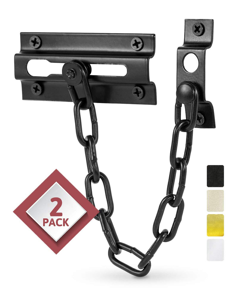 Jack N’ Drill Chain Door Guard with Lock - 2 Pack Chain Lock Door Guard, Sturdy and Rust-Resistant Steel Chain Locks for Inside Door and Extra Front Door Lock, 100% Child Safe and Pet Friendly Black - NewNest Australia