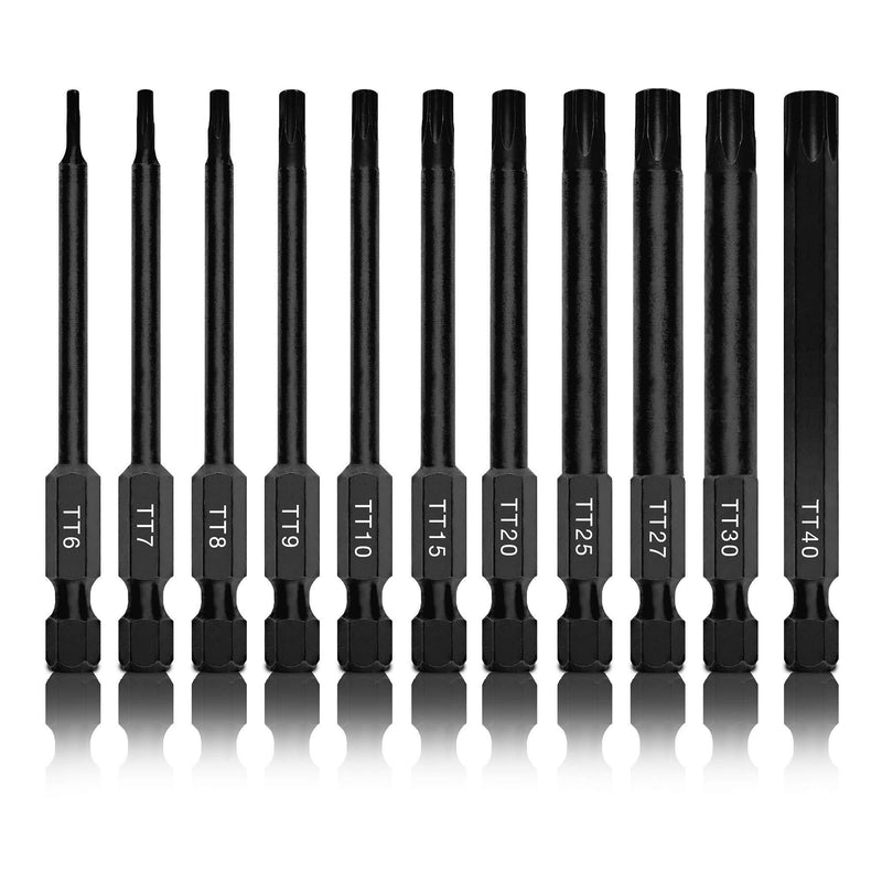 Neiko 01149A Torx Head Drill Bit Set, 11-Piece Sizes TT6 to TT40 | Tamperproof Magnetic Torx Bits | 3 Quick Release Shanks | Premium S2 Steel | Compatible with Power Drills and Impact Drivers Tamperproof Torx - NewNest Australia