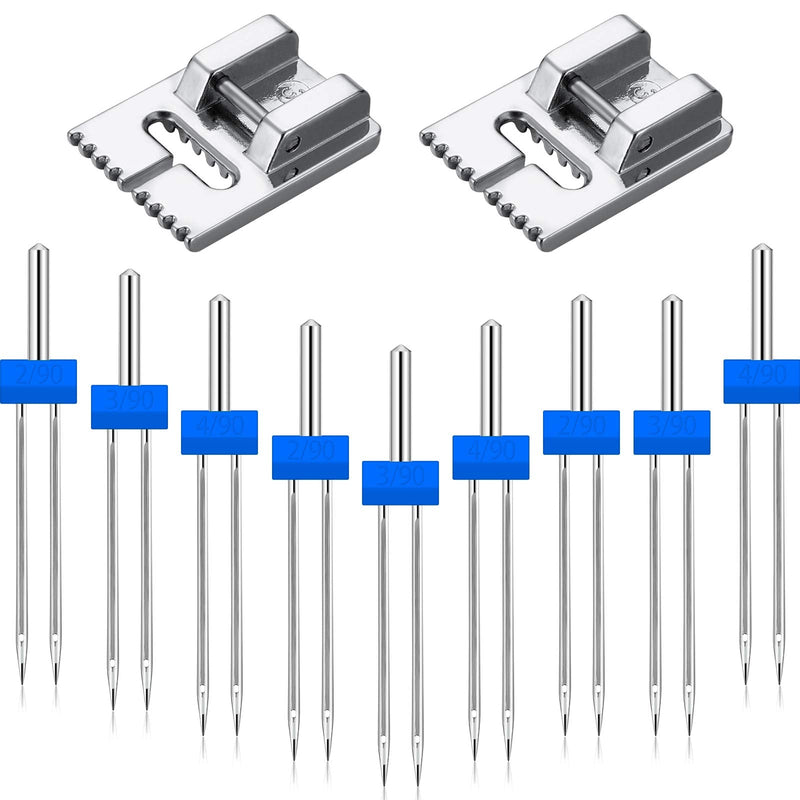 15 Pieces Sewing Machine Twin Needle Double Stretch Twin Needle Pins with 2 Pieces 9 Groove Pintuck Presser Foot for Household Sewing Machine Accessories , 3 Sizes Mixed 2.0/90, 3.0/90, 4.0/90 - NewNest Australia