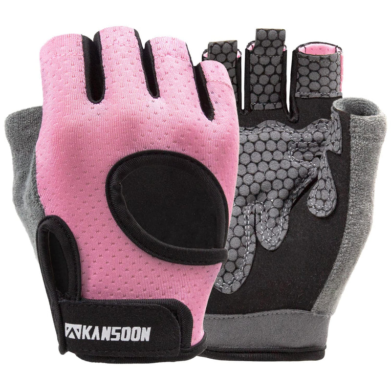 KANSOON Essential Breathable Workout Gloves, Weight Lifting Fingerless Gym Exercise Gloves with Curved Open Back, for Powerlifting, Women and Men Pink Medium - NewNest Australia