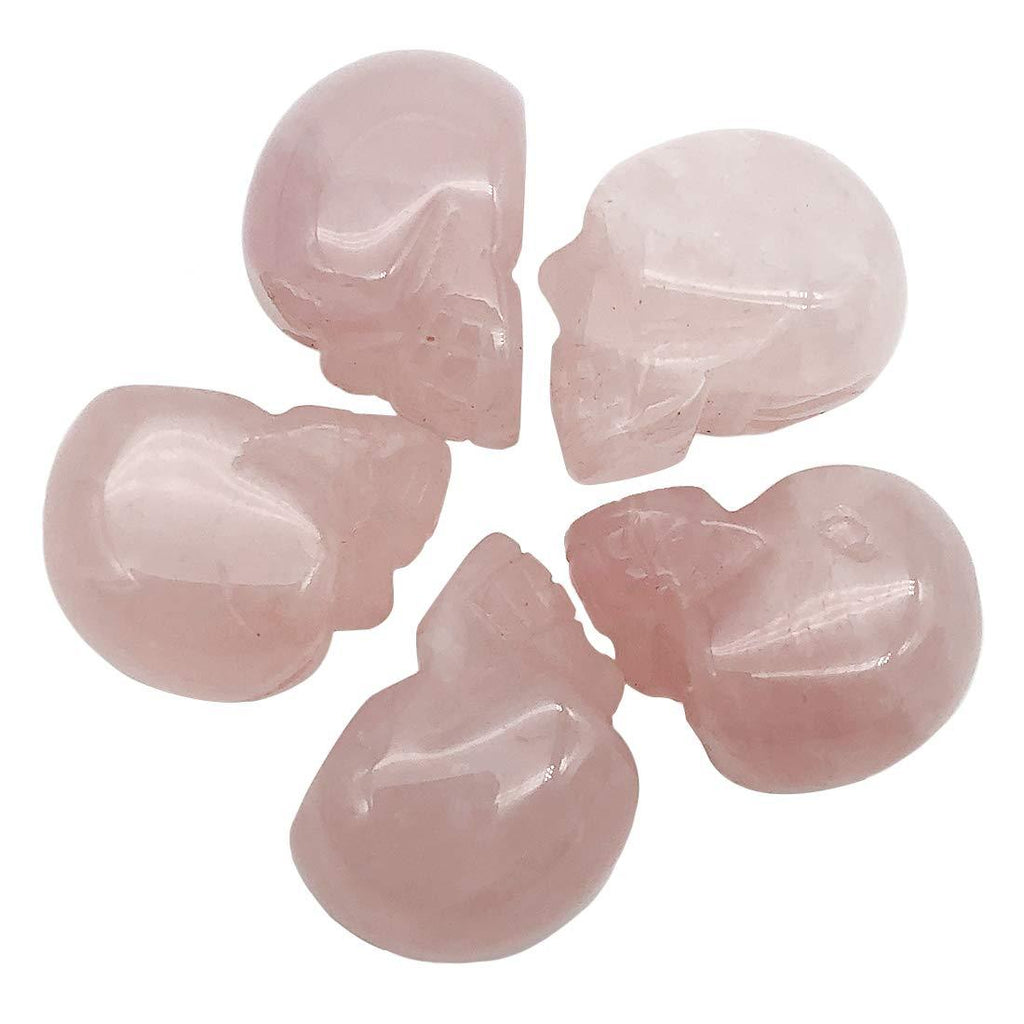 NewNest Australia - favoramulet 1 Inch Handcarved Stone Skull Head Figurine Statue Sculptures, Healing Crystal Reiki Decoration, Pack of 5, Rose Quartz 