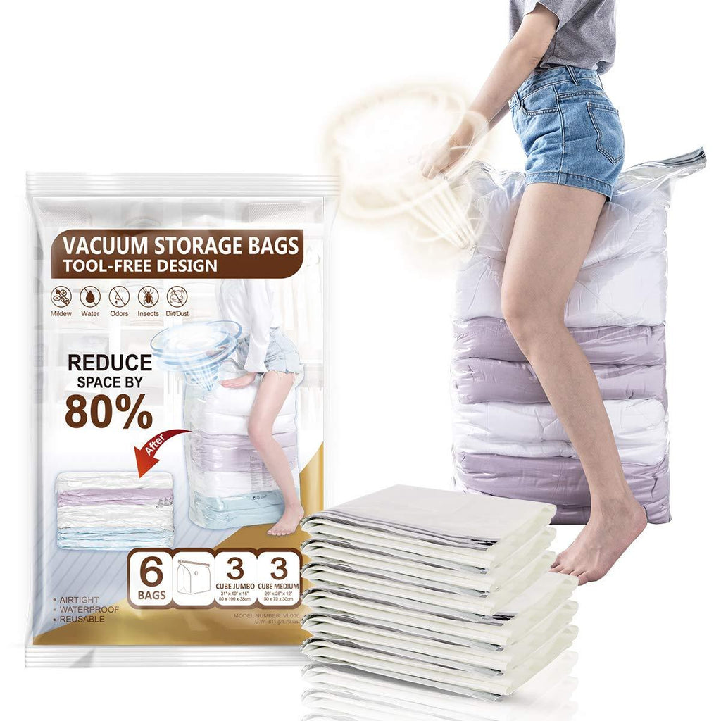 NewNest Australia - CLEVHOM Cube Space Saver Bags 6 Pack Extra Large Size Vacuum Storage Bags Compressed Closet Organizers for Comforters,Clothes, Bedding, Blanket, Pillow, No Need Vacuum Cleaner or Hand Pump 