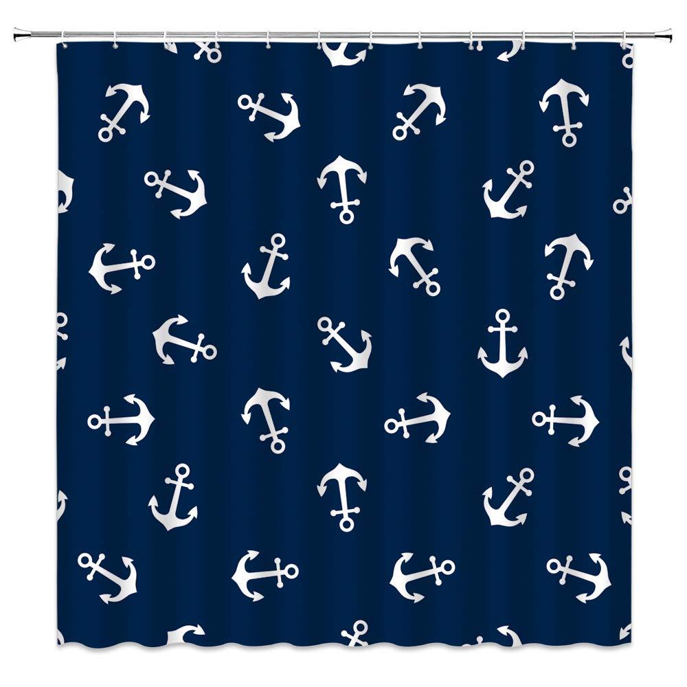 Anchor Pattern Shower Curtain Nautical Theme Navy Blue White Bathroom Curtains Decor Polyester Fabric Quick Drying 70x70 Inches Include Hooks 70*70 INCH - NewNest Australia