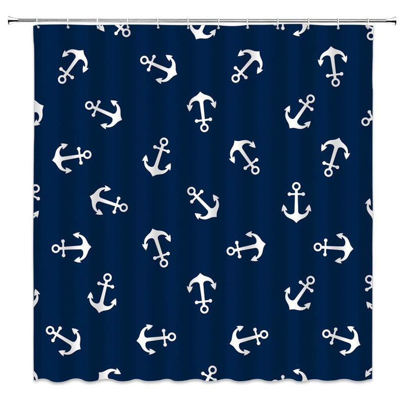 Anchor Pattern Shower Curtain Nautical Theme Navy Blue White Bathroom Curtains Decor Polyester Fabric Quick Drying 70x70 Inches Include Hooks 70*70 INCH - NewNest Australia