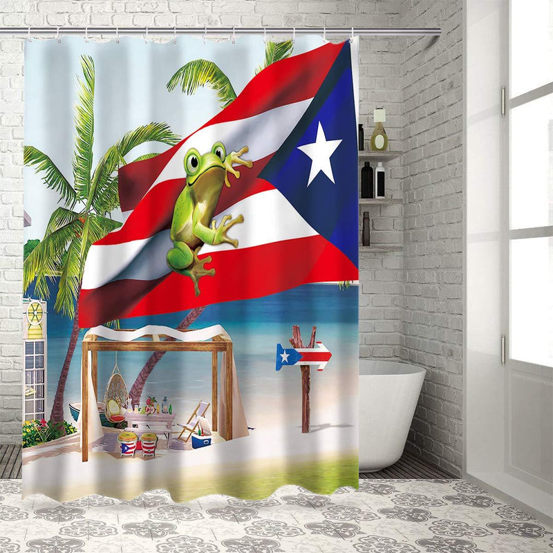 Z&L Home Coastal Beach Time Shower Curtains for Bathroom Decor Puerto Rico Flag and Frog Polyester Fabric Waterproof Bath Curtain Set with Hooks 60×72Inch 60" W By 72" L National Flagzlh3977 - NewNest Australia