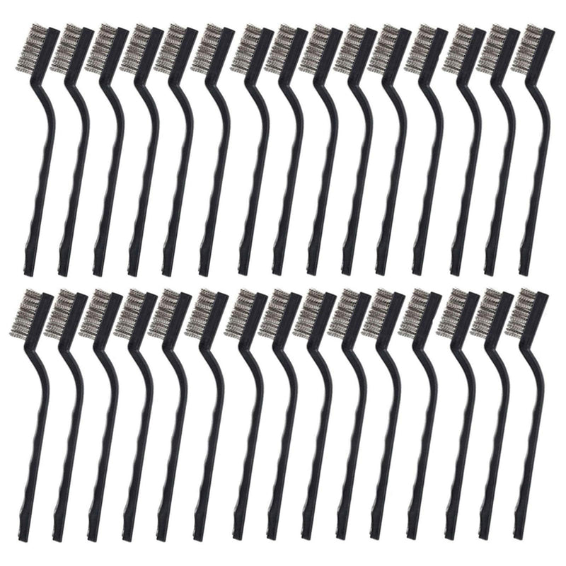 30PCS Mini Wire Brush Stainless Steel Brush,Curved Handle Masonry Brush Wire Bristle for Cleaning Welding Slag and Rust (Silver) Silver - NewNest Australia