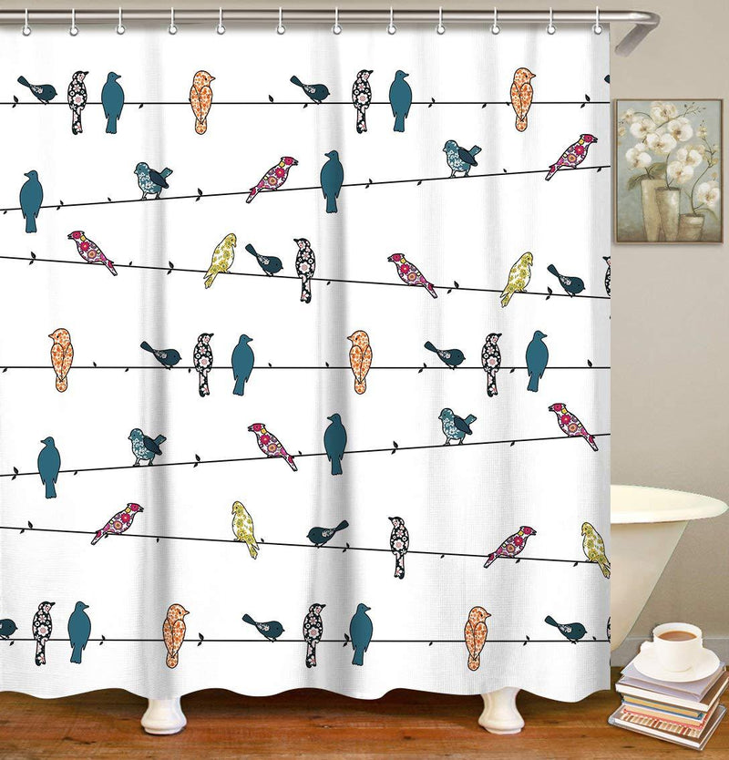 NewNest Australia - LIVILAN Colorful Birds Shower Curtain,Fabric Cartoon Floral Animal Bathroom Curtains Set with Hooks Cartoon Animals Bathroom Decor Cute Funny Vivid 72x72 Inches Machine Washable 72'' x 72'' 