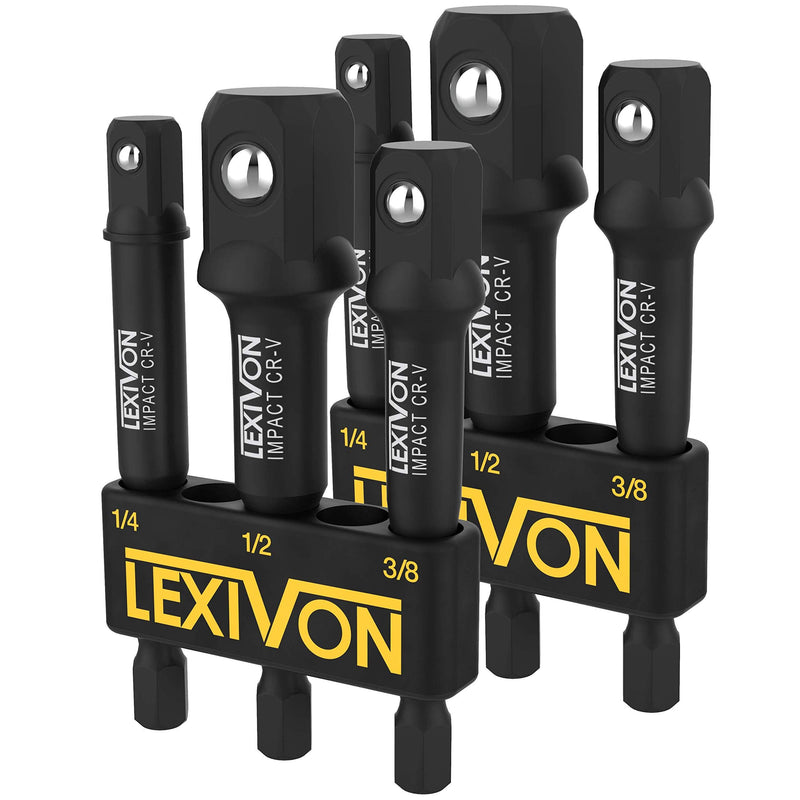LEXIVON [2-Pack] Impact Grade Socket Adapter Set, 3" Extension Bit With Holder | 3-Piece 1/4", 3/8", and 1/2" Drive, Adapt Your Power Drill To High Torque Impact Wrench (LX-101X2) - NewNest Australia
