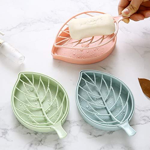 ZRAZ LeleCAT 3 Color Soap Dish,Leaf-Shaped Shower Soap Holder with Draining Tray,Fashionable Soap Dish for Shower Kitchen,3 Pack - NewNest Australia