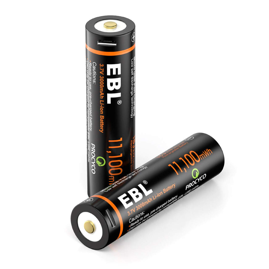 EBL 3.7V Li-ion Rechargeable Batteries 3000mAh 18J Lithium Battery for Flashlights, Headlamps, Doorbells, RC Cars (2 Pack) - NewNest Australia