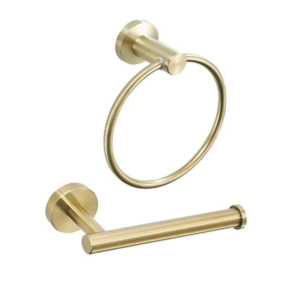 BATHSIR Gold Towel Ring Set, Bathroom Hardware Includes Toilet Paper Holder and Towel Holder Wall Mount Brushed Gold Bathroom Accessories 2 Pieces Stainless Steel 2 pcs - NewNest Australia