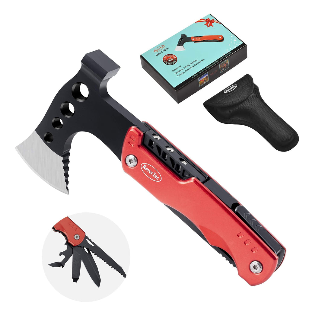 RoverTac Multitool Lockable Camping Axe Survival Gear Unique Gifts for Men Dad Husband Boyfriend 11 in 1 Upgraded Multi Tool with Hammer Knife Saw Screwdrivers Bottle Opener Durable Sheath Red - NewNest Australia