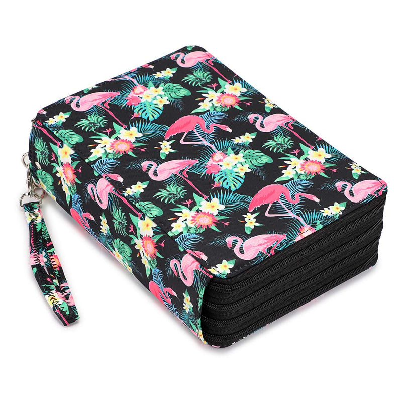 BTSKY Colored Pencil Case- 200 Slots Pencil Holder Pen Bag Large Capacity Pencil Organizer with Handle Strap Handy Colored Pencil Box with Printing Pattern Flamingo,Black Black Flamingo - NewNest Australia