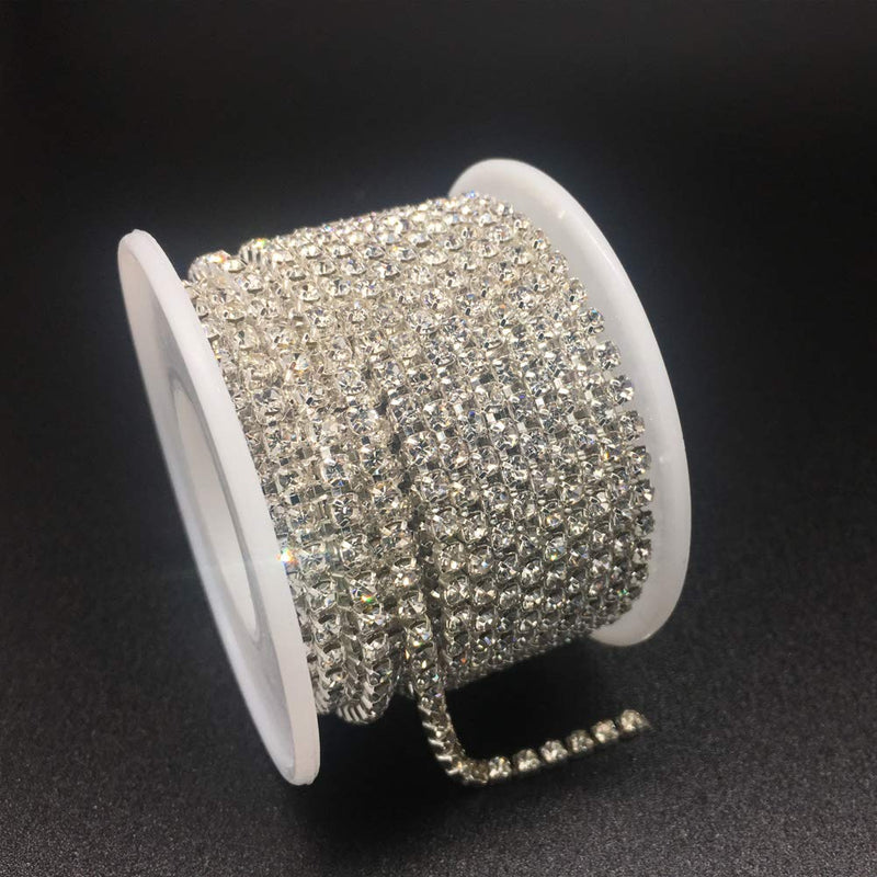 Dowarm 1 Roll 10 Yards Rhinestone Chain, Crystal Rhinestones Close Chain, Sew on Crystal Rhinstone Chain Trim, Crystal Claw Cup Chain Roll (Crystal, SS6 2MM) - NewNest Australia