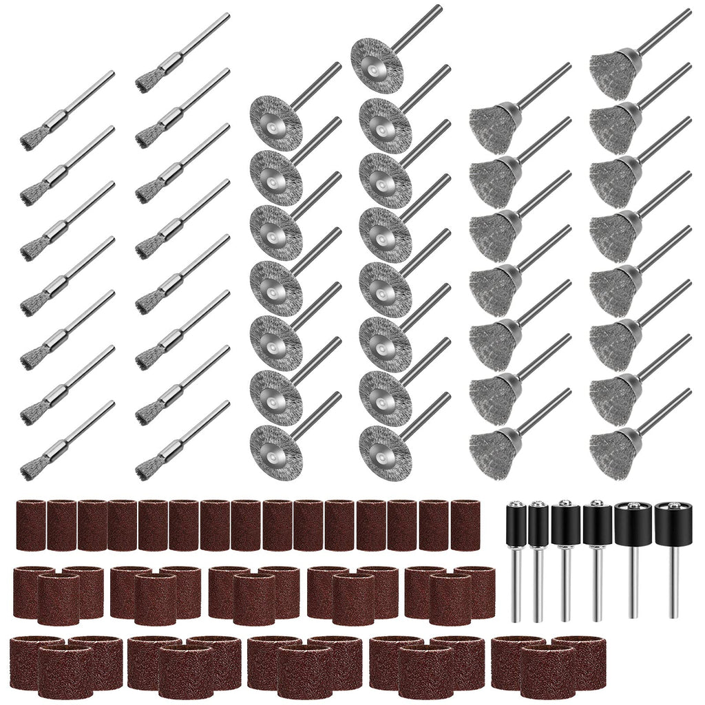 SUNJOYCO 96pcs Rotary Tool Accessories Kit for Dremel, 45pcs Wire Brush Wheels Set, 45pcs Drum Sander Sanding Sleeves 6pcs Drum Mandrels, Die Grinder Accessories Cleaning and Buffing Polishing - NewNest Australia