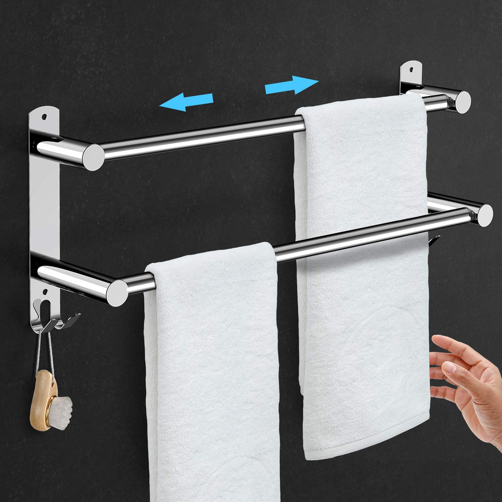 Stretchable 24-30 Inches Towel Bar for Bathroom Kitchen Hand Towel Holder Dish Cloths Hanger SUS304 Stainless Steel RUSTPROOF Wall Mount No Drill Sdjustable (Two BAR) TWO BAR - NewNest Australia