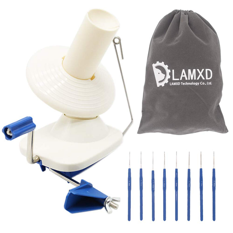LAMXD Needlecraft Yarn Ball Winder Hand Operated,Capacity 4-Ounce,Blue,Portable Package,Easy to Set Up and Use,Sturdy with Metal Handle and Tabletop Clamp,Including 8 Sizes Crochet Hooks Set Blue - NewNest Australia