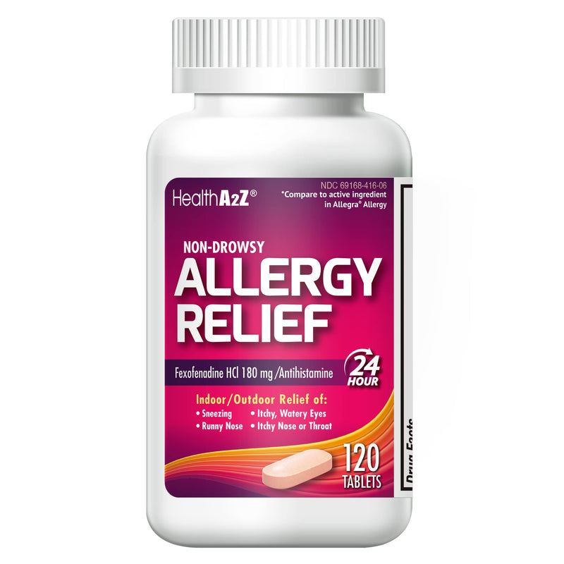 HealthA2Z Fexofenadine Hydrochloride 180mg, Antihistamine for Allergy Relief ,Non-Drowsy,24-Hour, 120 Count Coated Caplets,Compare to Allegra Active Ingredient - NewNest Australia