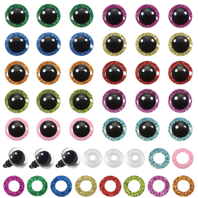 TOAOB 120pcs Glitter Plastic Safety Eyes 10 Colors Premium Half Round 10mm Crafts Doll Eyes with Washers for Stuffed Animals Amigurumis Bears Dolls Making - NewNest Australia