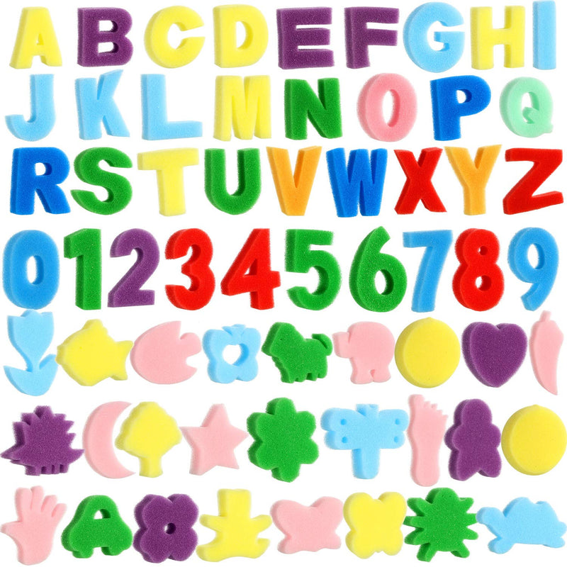 Gejoy 64 Pieces Sponge Painting Kit for Kids, Alphabet Numbers Animal Paint Sponges Painting Sponge Shapes Sponge Models Art Craft Drawing Tools for Kids Toddlers Kids Educational Bathroom - NewNest Australia
